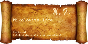 Mikolovits Ince névjegykártya